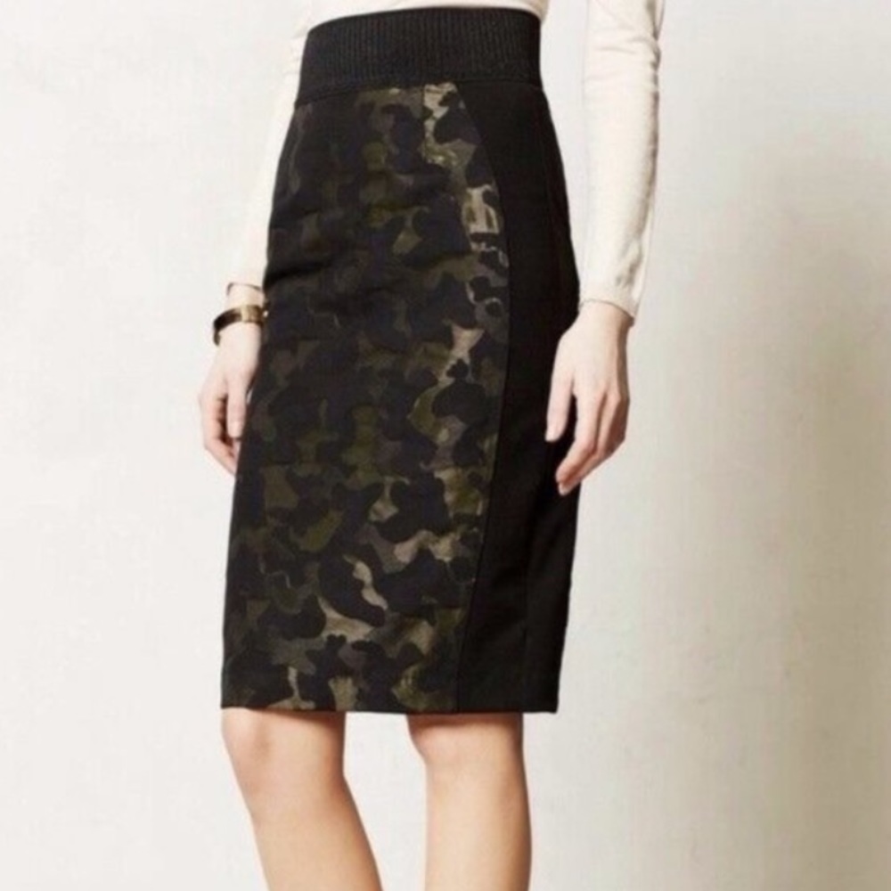 Anthropologie Maeve Camo Jacquard Pencil Skirt 10